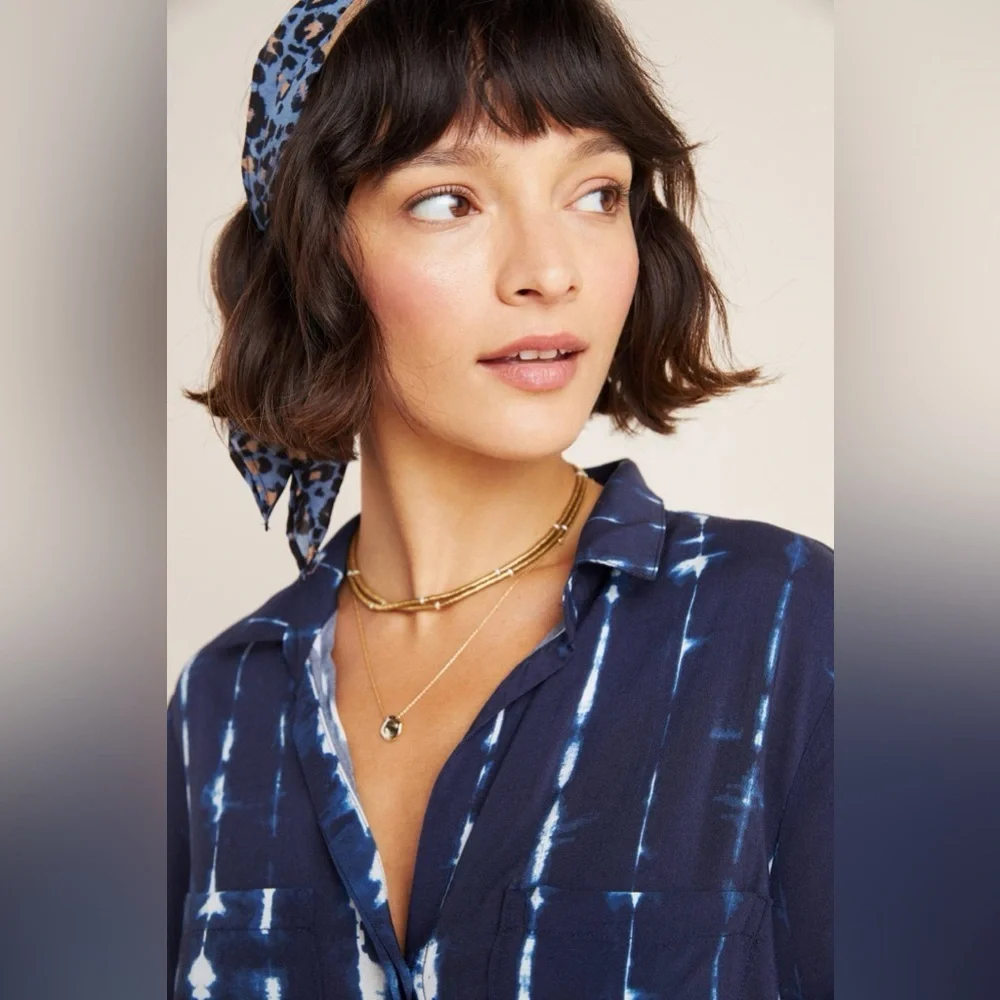 Cloth & Stone x Anthropologie Robyn Tie-Dye Button down Shirt Blue White sz M - Picture 4 of 13